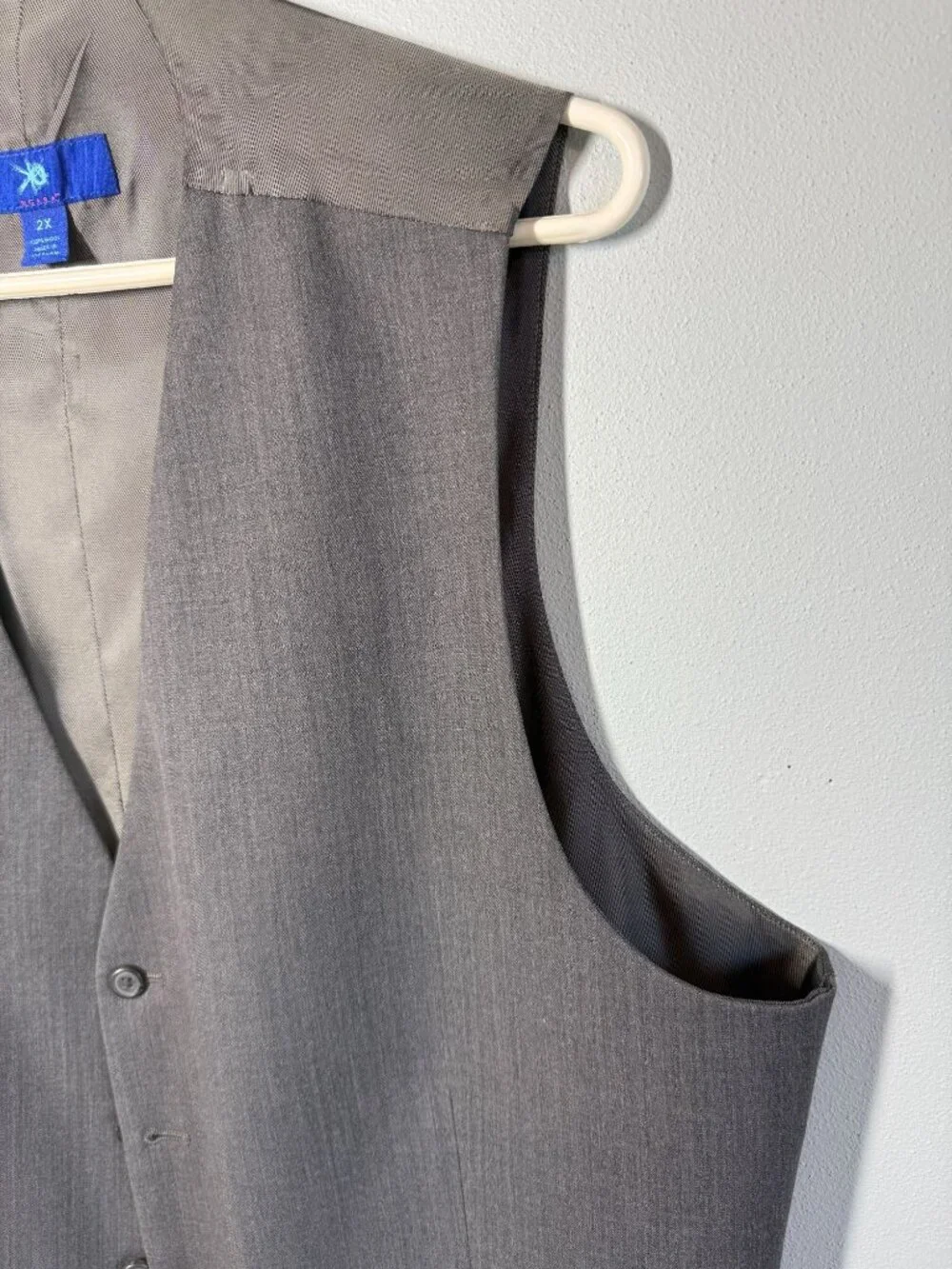Egara Mens 2X Gray 100% Wool Suit Vest Button Front Formal Dress Waistcoat